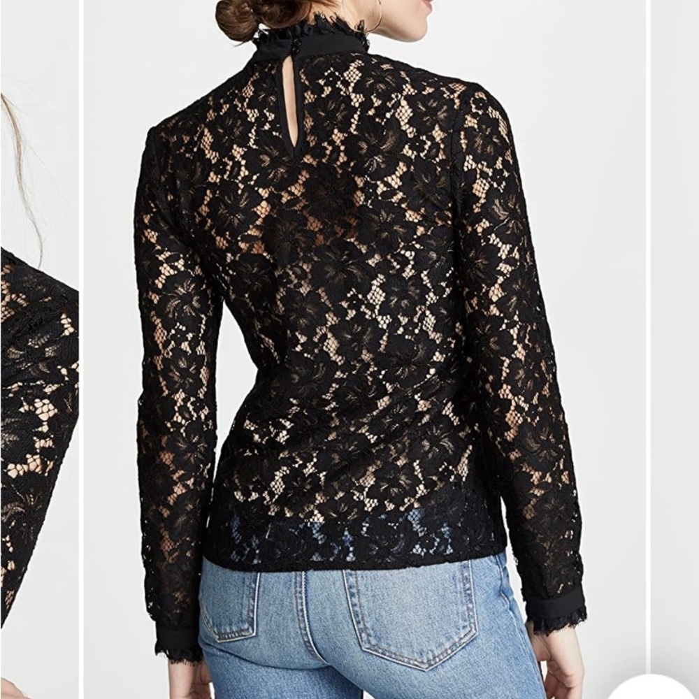 Revolve WAYF Berklin Lace Black Fitted Long Sleeve Blouse Top with Nude Tank Top - Picture 2 of 14